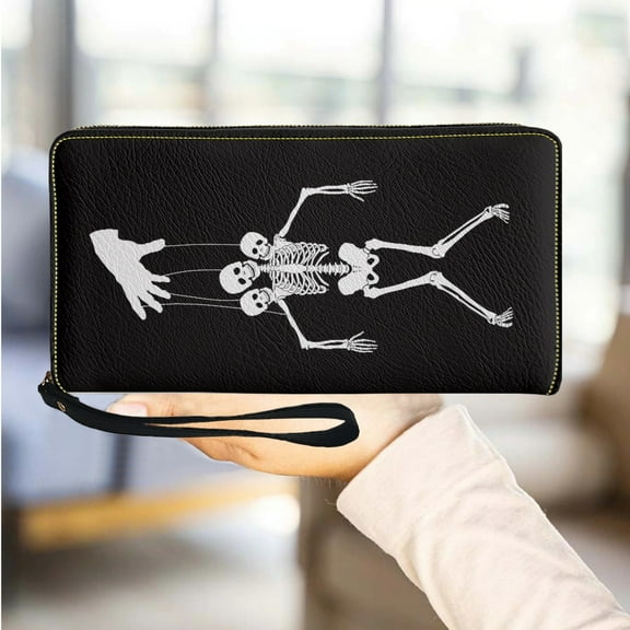 Women Long Wallet Horror Skull Skeleton Brand Design PU Leather Clutch with Zipper Travel Wrist Wallet Portable Coin Purse Gift