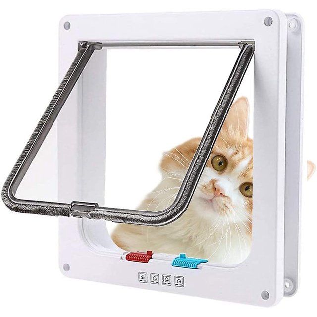 Puerta de gato grande compatible con mascotas (tamaño exterior 9,9x9,2 pulgadas) solapa de gato con bloqueo de 4 vías compatible con puerta interior exterior para mascotas, fácil y rápido de instalar Afortunado Sencillez