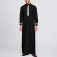 thumbnail image 2 of JAJAHO Mens Kaftan Abaya Long Robe Striped Arab Thobe Button Stand Collar Long Sleeve Loose Fit Ankle Length Robe, 2 of 7