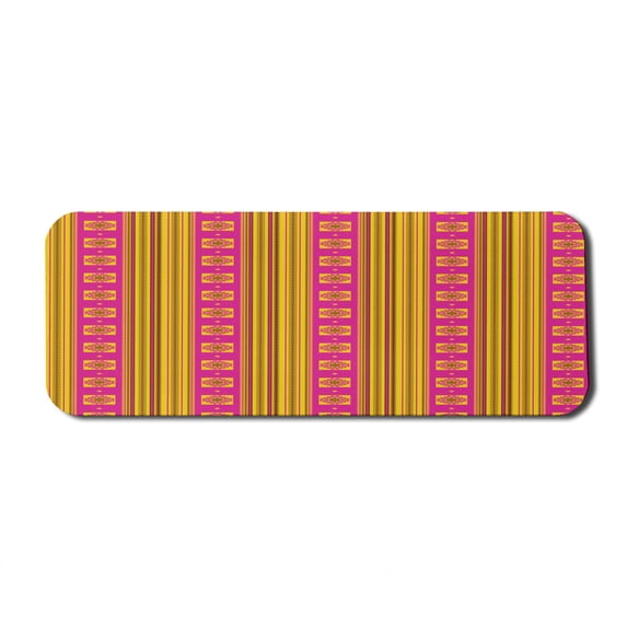 Ethnic Computer Mouse Pad, Summer Inspired Pattern with Geometric and Traditional Ornaments, Rectangle Non-Slip Rubber Mousepad Large, 31" x 12" Gaming Size, Hot Pink Yellow, by Ambesonne