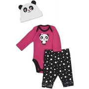 Gerber Newborn Girls' 3 Piece Panda Hat,