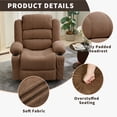 thumbnail image 2 of Oversized Manual Recliner Chair for Living Room - 3-Position Lounge, Overstuffed & Wide Single Sofa, Chenille Fabric, Cup Holders & Side Pockets - Brown, Seat Width 60CM, 2 of 8