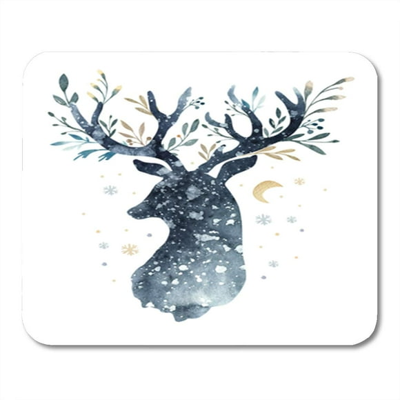 NUDECOR Blue Watercolor Closeup Portrait of Cute Deer Christmas Winter Mousepad Mouse Pad Mouse Mat 9x10 inch