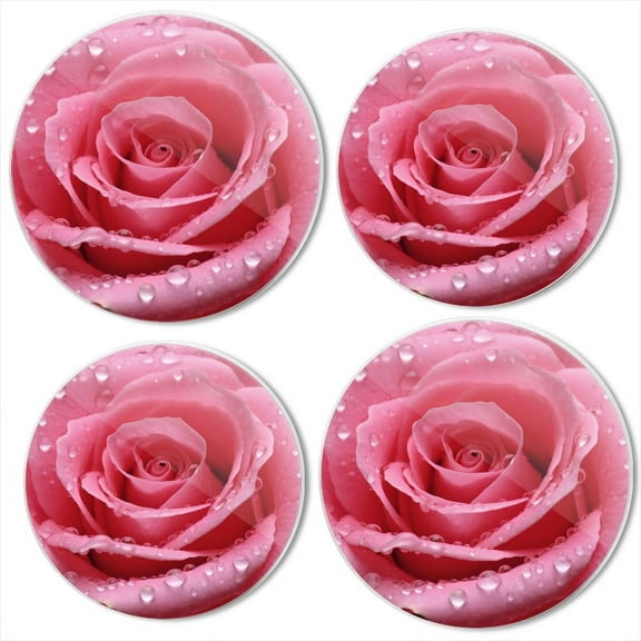 Bahomeck Electric Stove Burner Covers Set Of 4,Pink Rose With Water Droplets Metal Gas Stove Burner Covers,Protecting Gas Stoves,8 Inch And 10 Inch