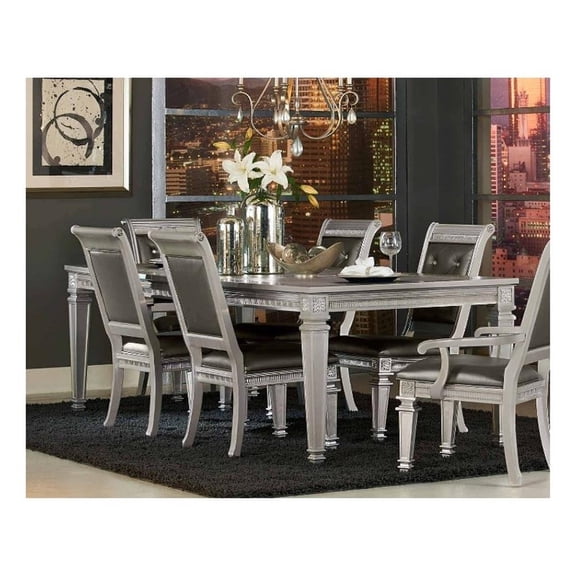 Benjara Wooden Dining Table With Extension Leaf- Silver