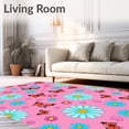 thumbnail image 2 of ODIKA 2'x3' Machine Washable Non-Slip Area Rug, Playful Daisy Field with Delightful Companions and Swirling Petal Motifs High Traffic Rug, Pink, 727839, 2 of 7
