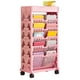 thumbnail image 3 of Estantería de almacenamiento para libros, pequeña, de gran capacidad, fácil acceso, para sala de estar, dormitorio, doble fila, 5 niveles, color rosa, 3 of 14