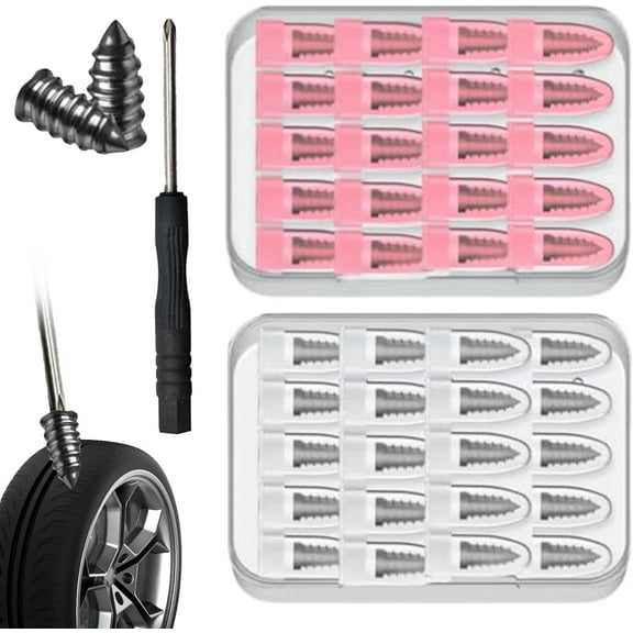 40/60/80PCS Tire Repair Rubber Nails Kit – Fast Self-Service Tire Repair Tools, 2 Size Fast Tool with Screwdriver Self-Service Tire Screw Plug Repair Kit for Tire Puncture Repair