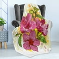 thumbnail image 4 of Floral Soft Flannel Fleece Throw Blanket, Vibrant Hibiscus Flower Bouquet Exotic Watercolor Artwork, Cozy Plush for Indoor and Outdoor Use, 60" x 80", Earth Yellow Fuchsia, by Ambesonne, 4 of 5