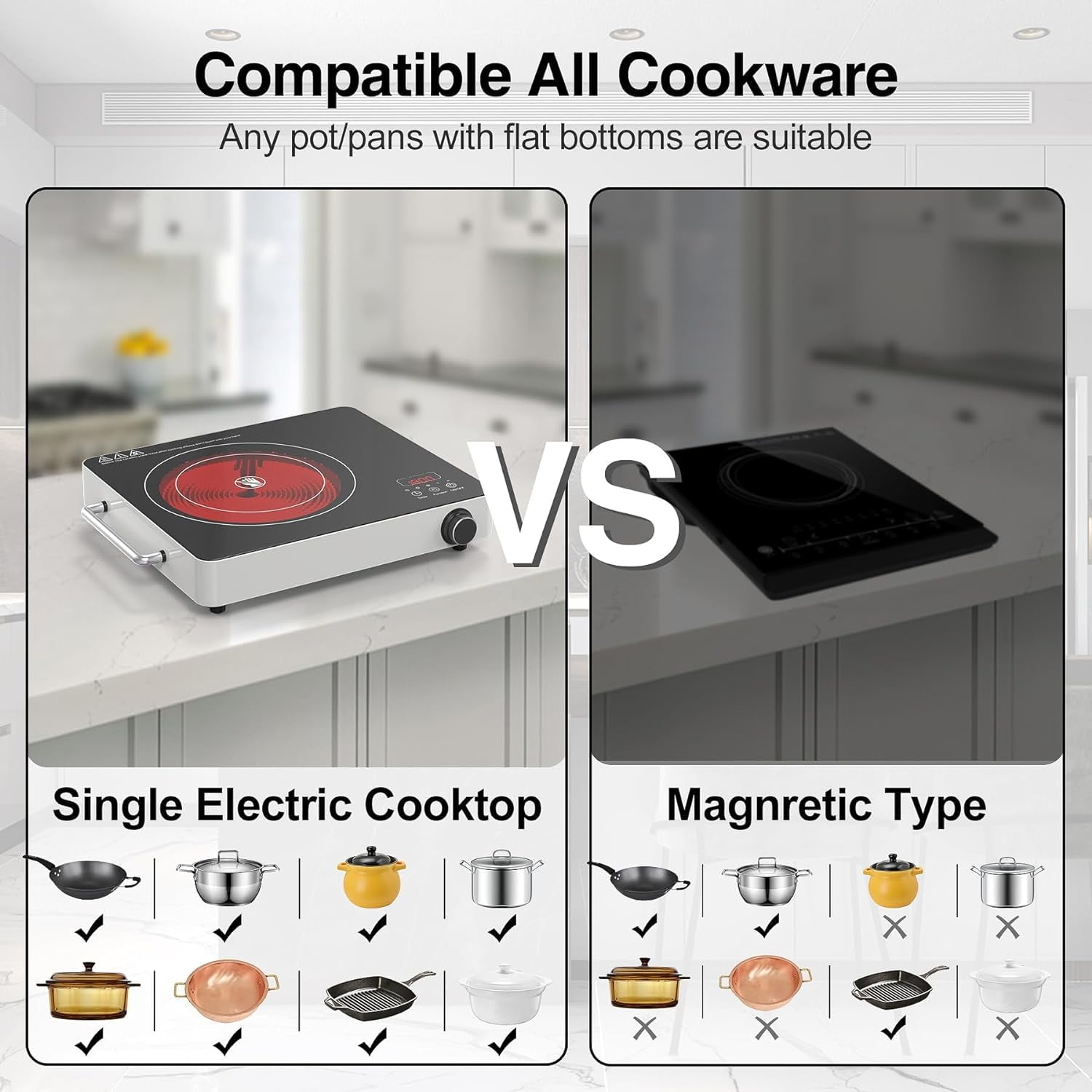 Electric Cooktop, 110V Touch and Knob Electric Stove Top, 1800W Single Burner With Handle, 9 Power Levels, Kids Safety Lock & 4H Timer, Portable, Black