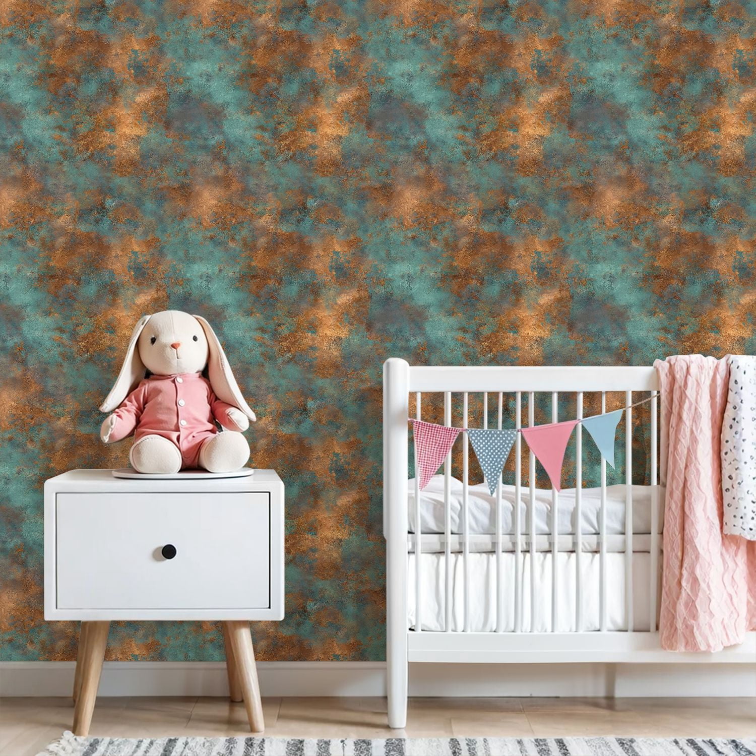 Peel and Stick Wallpaper Abstract Turquoise Copper Metallic Texture Weathered Wall Mural 23.6in x 9.8ft Self Adhesive Removable Wall Paper Renter Friendly Wallpaper for Nursery Bedroom Cabinets