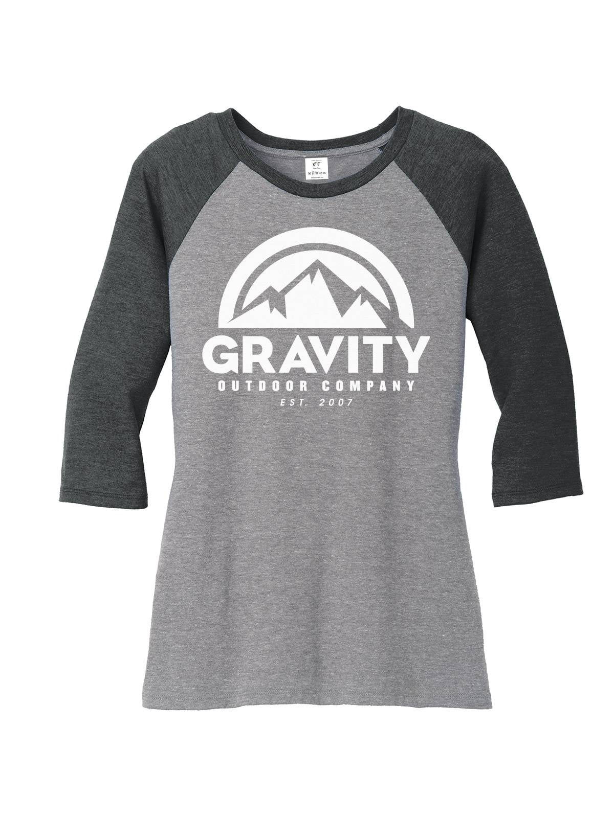 Gravity Outdoor Co. Chemise Raglan à Manches 3/4 pour Femmes - Logo Blanc - Noir/Gris - G