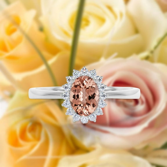 Beautiful Minimalist 1.50 Carat Oval Cut Morganite And Diamond Moissanite Engagement Ring, Classic Halo Wedding Ring in 10k Solid White Gold Band, Gift For Her, Promise Ring, Anniversary Ring