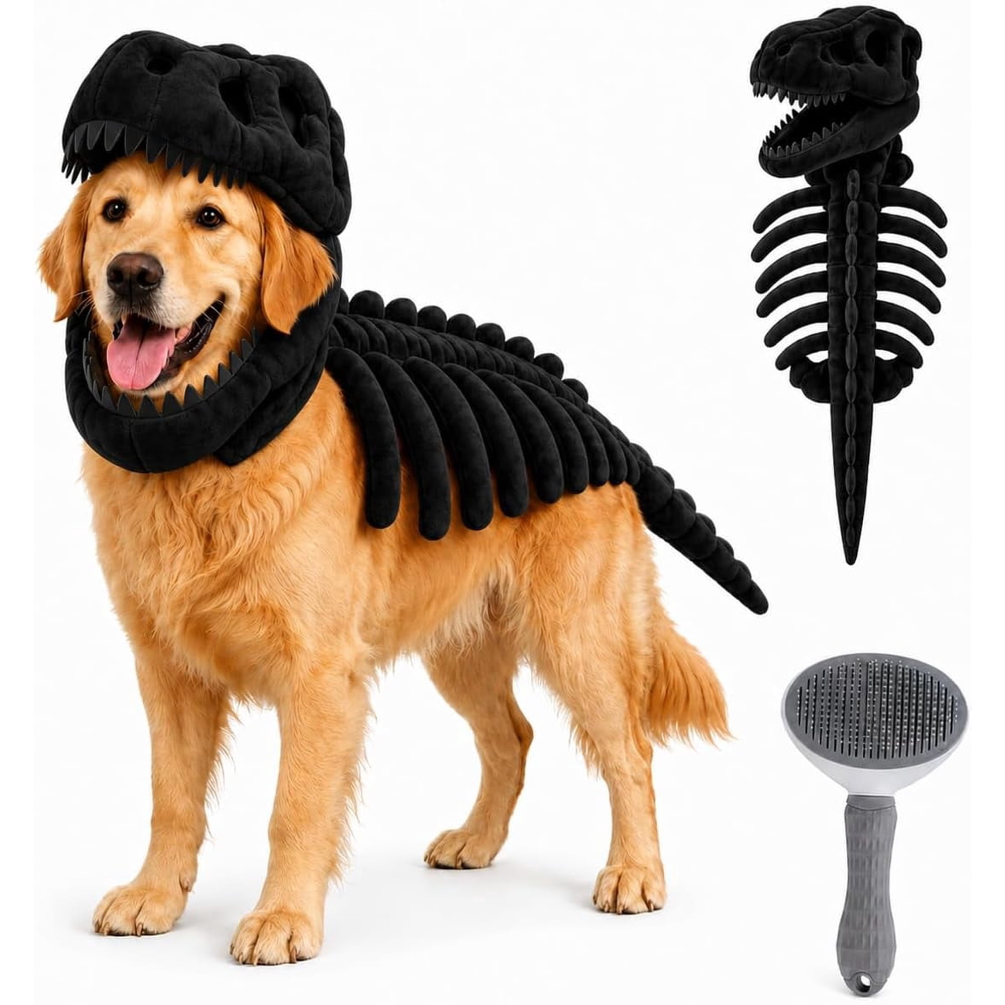 Dinosaur Skeleton Glow in Dark Dog Costume 3D Pet Dinosaur Costume Plush Halloween Pet Hood Outfit