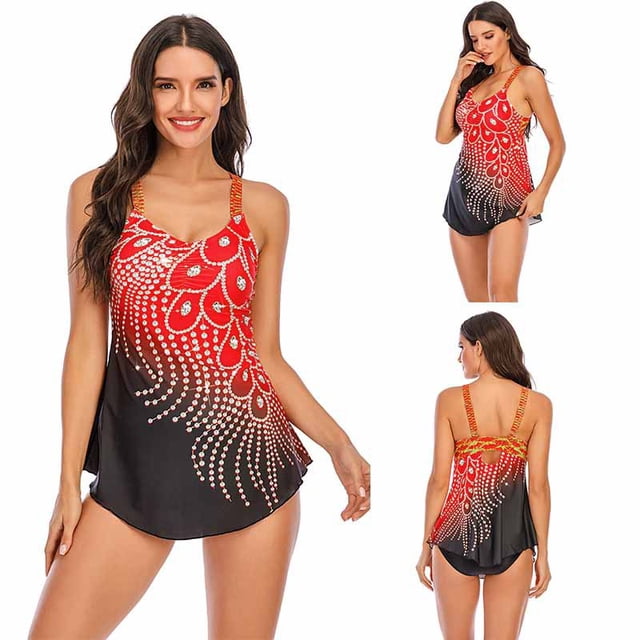 Maillots de Bain 2 Pcs pour Femmes Ensemble Tankini avec Shorty Robe de Bain Amincissante Maillot de Bain Grande Taille Robe de bain Tankini