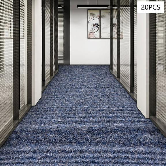 20PCS Square Floor Mats with PVC Backing, B2 Flame-Retardant Level Knitting Carpet for House, Kitchen, Bedroom, Living Room, Office, Entranceway, Corridor, Balcony (Blue)