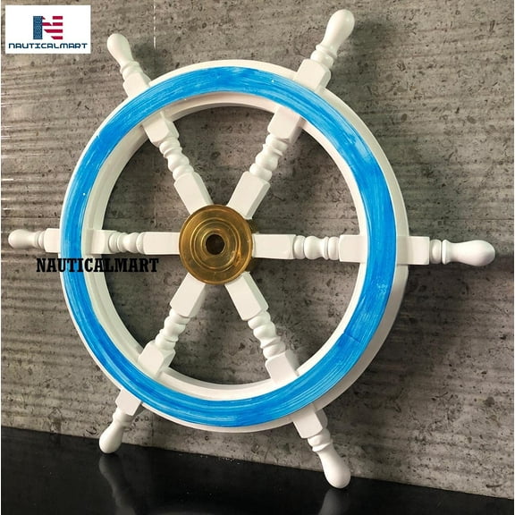 White Washed Ship Wheel Wood Ship's Wheels/Wood Ship Steering Wheel/Nautical Home Decor Pirate's Wall Hanging Sculpture & Accessories (48 Inches)