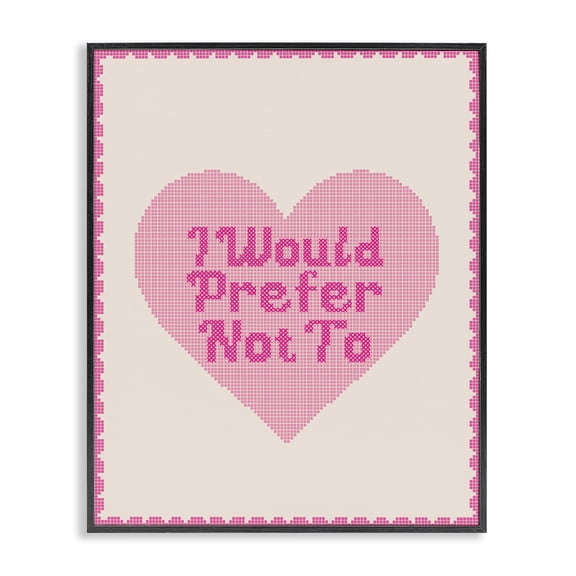 Stupell Industries Contemporary I Would Prefer Not To Pink Heart Black Framed Giclee Art, 11 x 14, by Lil' Rue
