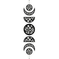 7 PCs Wooden Moon Phase Wall Hanging Boho Decor Witchy Wall Art Decor Set Rustic Vintage Room Decoration Engraved Flowers Cycle Aesthetic with Cotton Thread for Home Store 6.3x37.1 Inch
