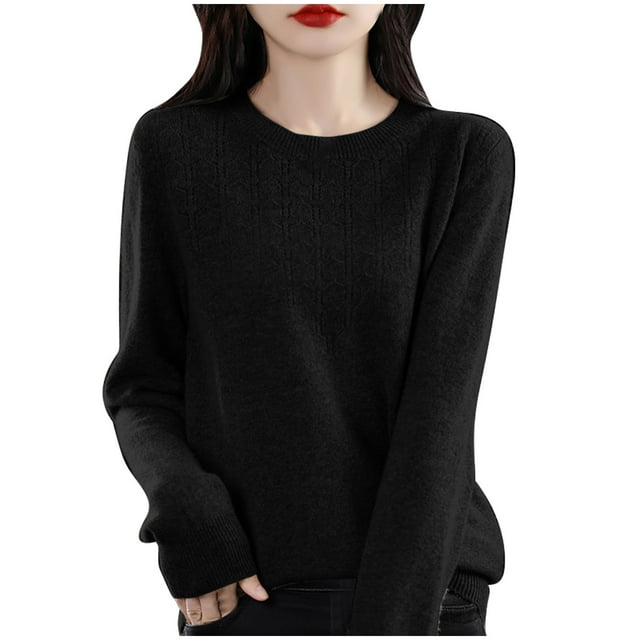 cfhntfmh Chandails pour Femmes 2024 Automne Hiver Col Rond Tops Ajustés Décontractés Chandail à Manches Longues Base Ample
