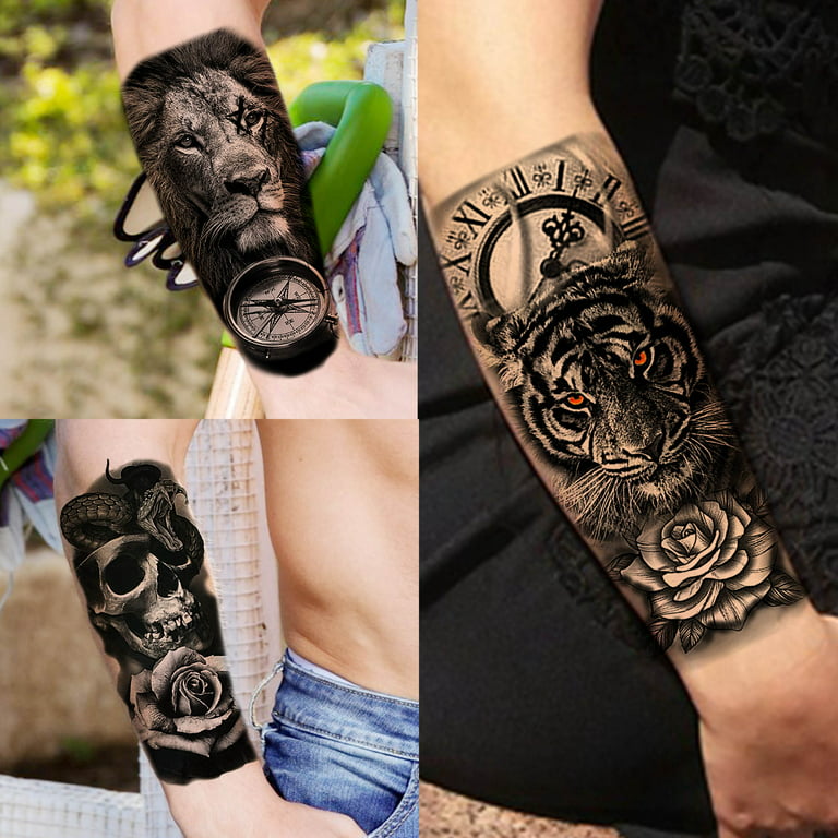 COKTAK 68 Sheets Large Half Arm Sleeve Temporary Tattoos For Men Women  Forearm, Tribal Wolf Tiger Lion Owl Skull Temp Halloween Fake Tattoo  Stickers