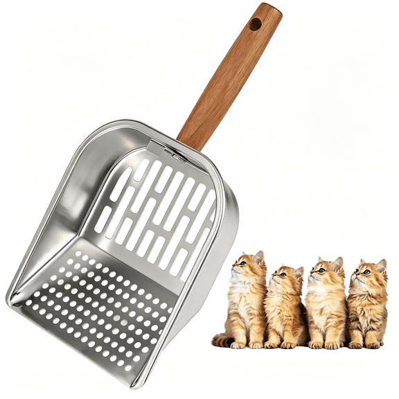 KASIU Litter Scooper,Metal Litter Scoop,Pooper Scooper with Wooden Handle,Cat Litter Scoop,Metal Scooper&Speed Sifter Deep Shovel Scoop Filter for Litter Box(Easy Assembly)