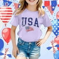 thumbnail image 2 of MIXUE Girls Tops & T-Shirts Summer Fourth Of July Independence Day Letter Flag Print Round Neck Short Sleeve Casual Party Tee Shirts Streetwear,Purple,12-13 Years, 2 of 4