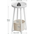 thumbnail image 3 of Small Round Side Table, 2-Tier Round Sofa End Table, Compact Nightstand with Fabric Storage Basket, for Small Space, Living Room, Bedroom, Dorm, White and Beige WW183BZ01, 3 of 8