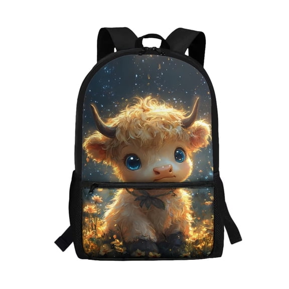 Uorisanigo Baby Highland Cow Kids Backpack School 5-15 Year Large Capacity School Bag Backpack for Girls Boys Universal Fit Preschool, Elementary, Kindergarten Casual Daypack(17 Inch)