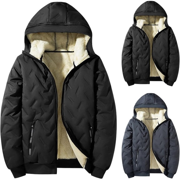 Men's Winter Sherpa Lined Hooded Jacket, Heavyweight Fleece Full Zip Coat, Windproof Thermal Outerwear for Cold Weather