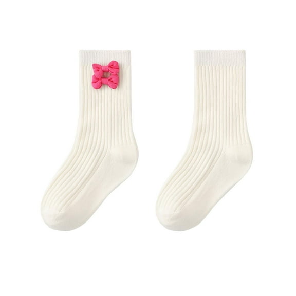 Tao Tao Little Girls' Knee High Socks Bow-Stitched Bows Long Stockings Casual & Dress Socks Cotton Socks White L