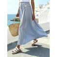 thumbnail image 5 of Womens Blue And White Striped A-Line Front Button Maxi Skirt, 5 of 6
