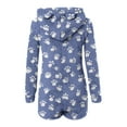thumbnail image 4 of Women's Fleece Bear Ear Hooded Zip Up Printed Onesies Pajamas Cute Sherpa Fleece Romper Long Sleeve Sleepwear Playsuit (L, Blue), 4 of 5
