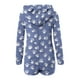 thumbnail image 4 of Mono cálido con capucha y orejas para mujer, estampado de manga larga, pantalones cortos, mono corto con cremallera, bolsillo, ropa de dormir, ropa de casa, tops de poliéster para mujer, 4 of 5