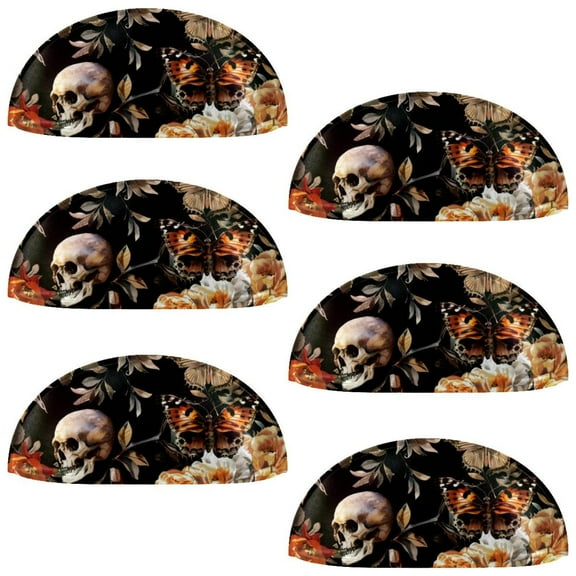 PhooArto 6 Pcs Cup Drawer Pulls, Skull Hawk Moth Rose Flower Pattern Shell Shape Handles Cabinet Knobs for Dresser Cupboard Closet Wardrobe with Screws