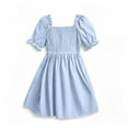 thumbnail image 6 of Kovlvoll Girls Summer Ruffle Short Sleeve Dresses Child Girl Pleated Solid Color Loose Casual Dresses 2-13 Years, 6 of 6