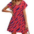thumbnail image 1 of Abstract Pattern Loose Pocket Dress Women Casual V Neck Dress Printed Dress Abstract Pattern Blue Red Grunge Spot Modern Style, 1 of 5
