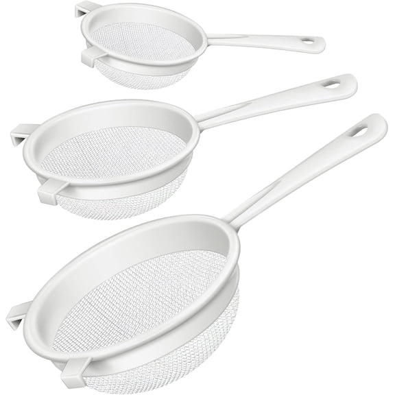3 Pack Fine Mesh Strainers 3", 5", 7" Kitchen Sieves Sifters Strainers Set for Kefir Tea Juice Pasta Food Flour Baking