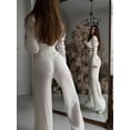 thumbnail image 3 of Women'S Solid Color Knitted Casual Hollow Commuter Suit Long Sleeve Button Top High Waist Pants Two-Piece Suit White M, 3 of 8