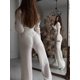 thumbnail image 5 of Traje Informal de Dos Piezas para Mujer, de Punto Liso, con Aberturas, Larga, Botones y Pantalones de Cintura Alta. M, 5 of 9