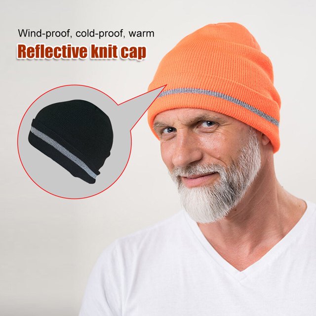 Langgg Skull Caps for Men Reflective Liner Solid Color Winter Beanie Warm Multifunction Windproof Coldness Protection Casual Cycling Black