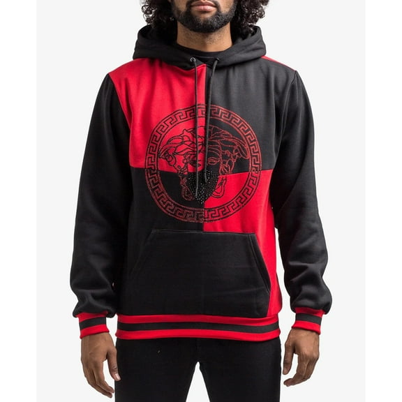 Hudson NYC Men's Red Black Colorblock Graphic Print Hoodie