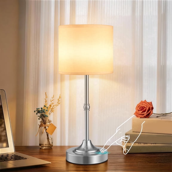 Walchoice Cordless Table Lamp, 3 Color Temperature Stepless Dimmable Rechargeable Desk Lamp, Metal Base Portable Wireless Night Light for Bedroom Home Restaurant Decor - Silver