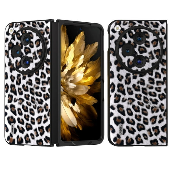 Allytechgroup Case for OnePlus Open 2023, Premium PU Leather with Fashion Leopard Pattern Ultra Slim Fit Case Anti-Scratch Shockproof Folding Phone Cover for OnePlus Open/Oppo Find N3, Silver