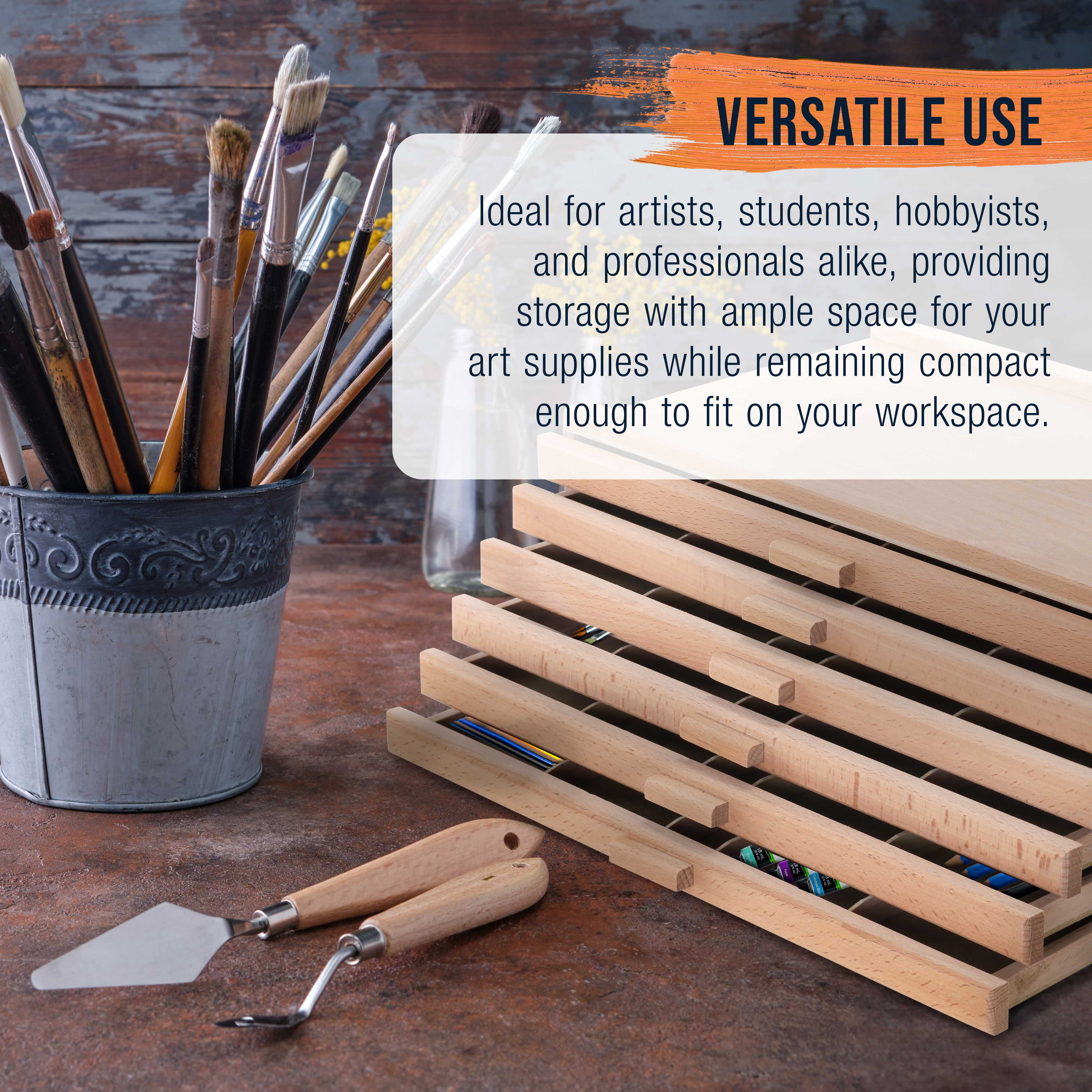 U.S. Art Supply 6-Drawer Artist Wood Pastel, Pen, Marker Storage Box - Elm Hardwood Construction, 5 Compartments per Drawer - Ideal for Pastels, Pens, Pencils, Charcoal, Blending Tools