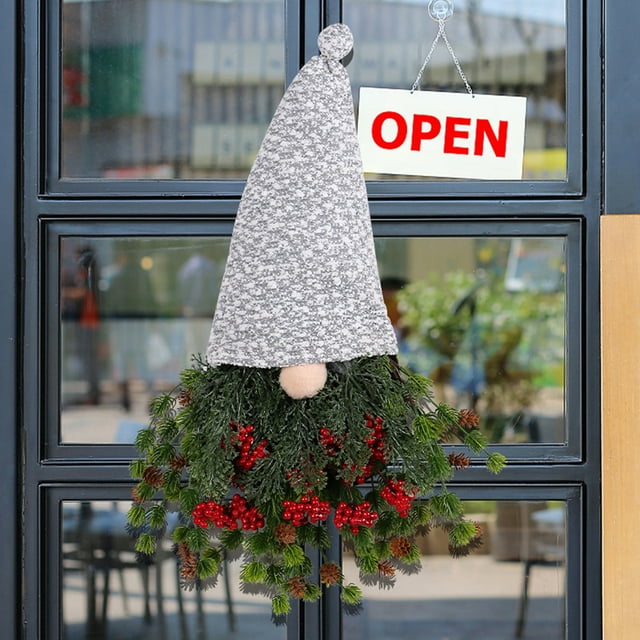 Xihbxyly Corona de Frutos Rojos, Adorno de Anciano Sin Rostro, Adorno Colgante Navideño de Invierno, Decoración Navideña para El Hogar, para Puerta de Entrada o Ventana, Idea de Regalo Festivo, Calid