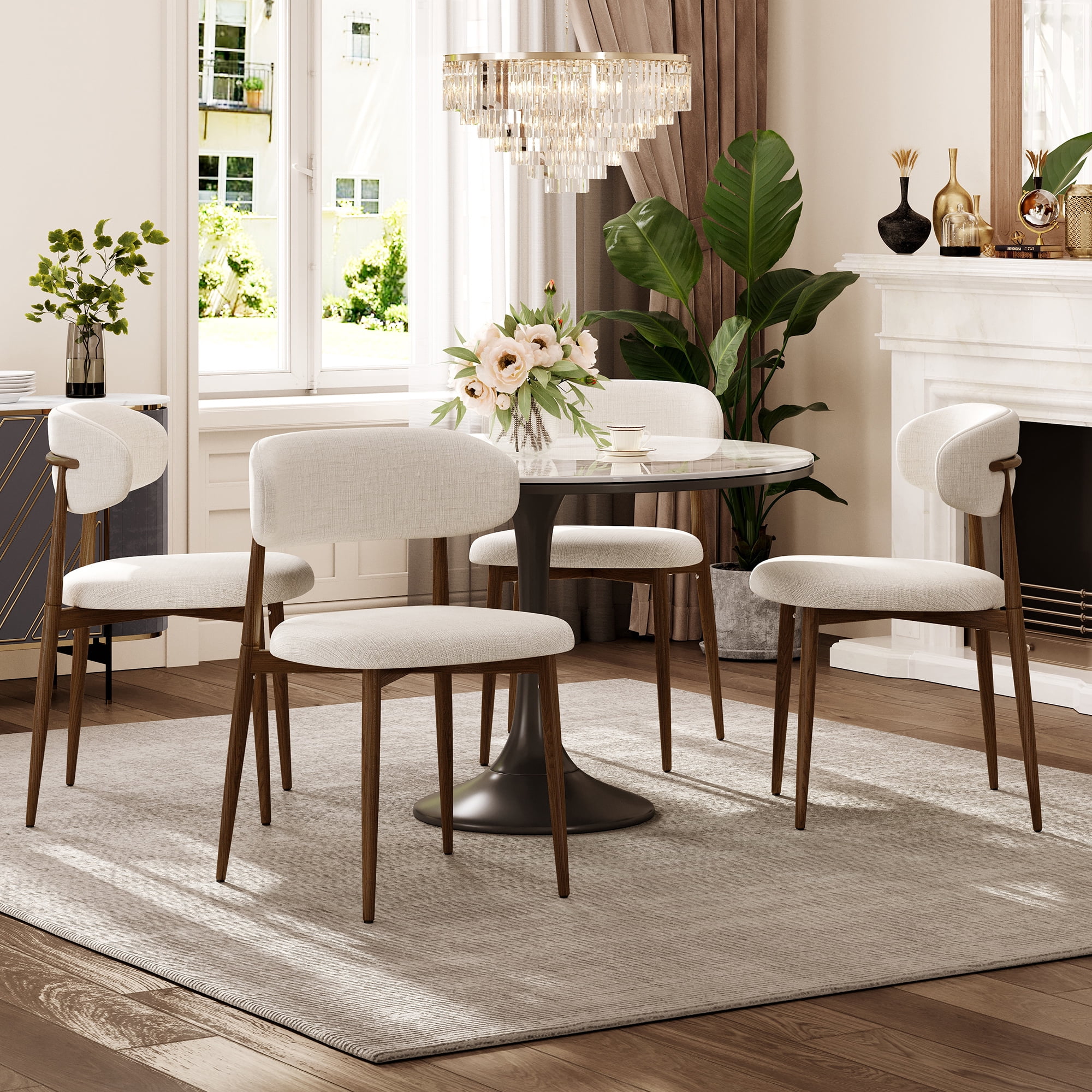 Leumius Dining Chairs Set of 2,Upholstered Dining Chairs with Curved Backrest, Modern Kitchen & Dining Room Chairs with Metal Leg for Dining Room, Restaurant,Walnut+Beige