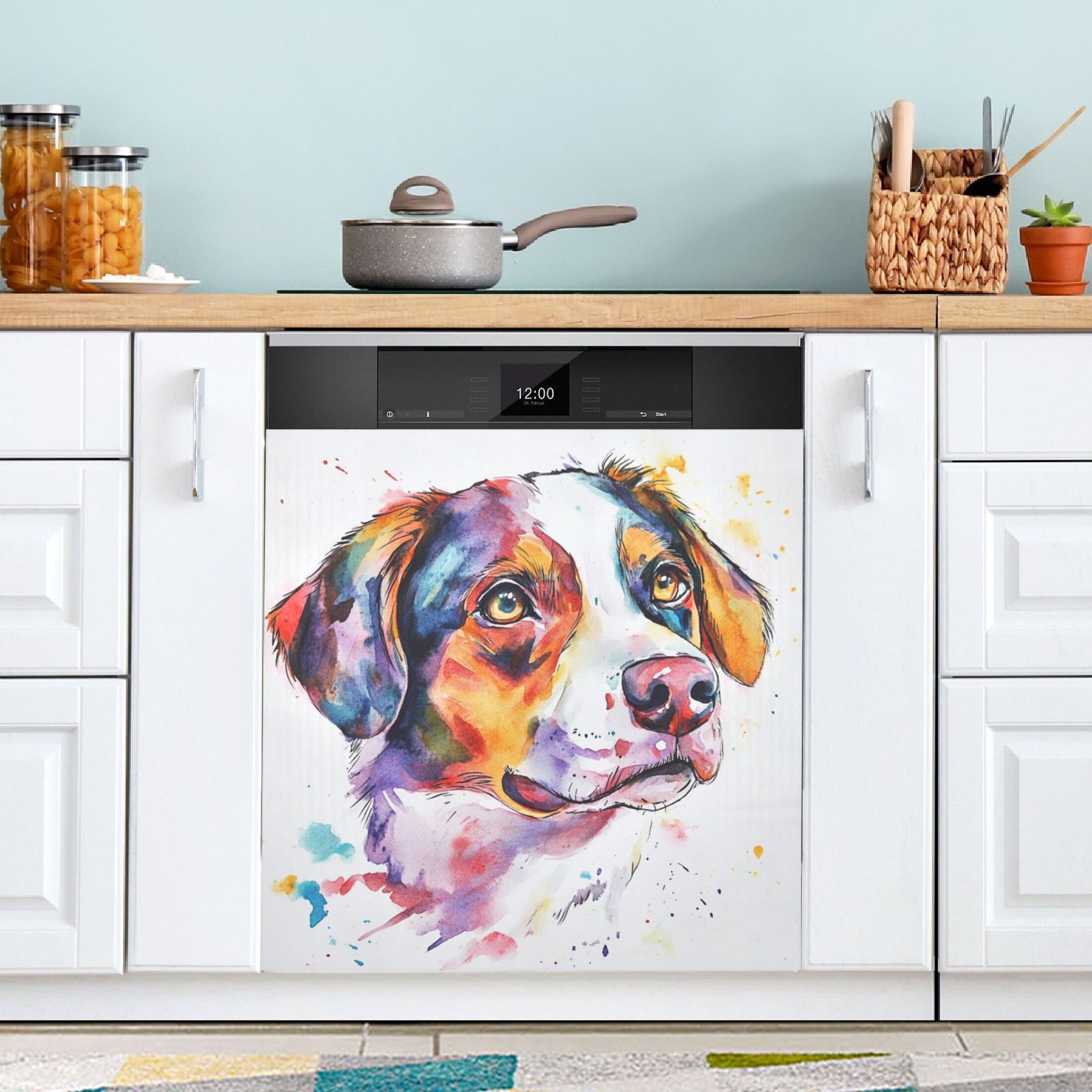 Dishwasher Magnetic Sticker 23x26 Inch Refrigerator Magnetic Sticker Washing Machine Magnetic Sticker Kitchen Panel Magnetic Sticker Home Decor Beautiful Watercolor Dog