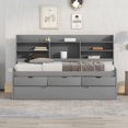 thumbnail image 2 of [Luckynote]Twin Size Wooden Captain Bed with Built-in Bookshelves,Three Storage Drawers and Trundle,Light Grey, 2 of 10
