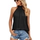 thumbnail image 3 of Camiseta sin mangas de punto sin mangas con tirantes y cuello alto de Color puro para mujer, camiseta sin mangas con cuello Halter fruncido, camiseta sin mangas de Color liso, negro XXL, 3 of 7